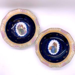 Set of 2 Antique Vintage Flow Blue Royal Bavarian bowls